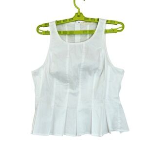Stitch + Feather Size Large White Pleated Romantic Peplum Tank Top Structured